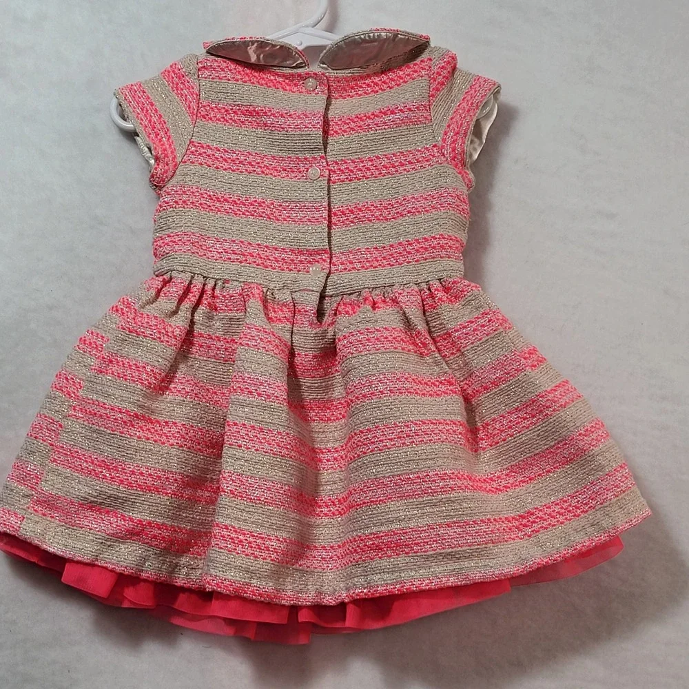 The Childrens Place Toddler‎ Girls Pink Gold Metallic Striped Party Dress 12-18M